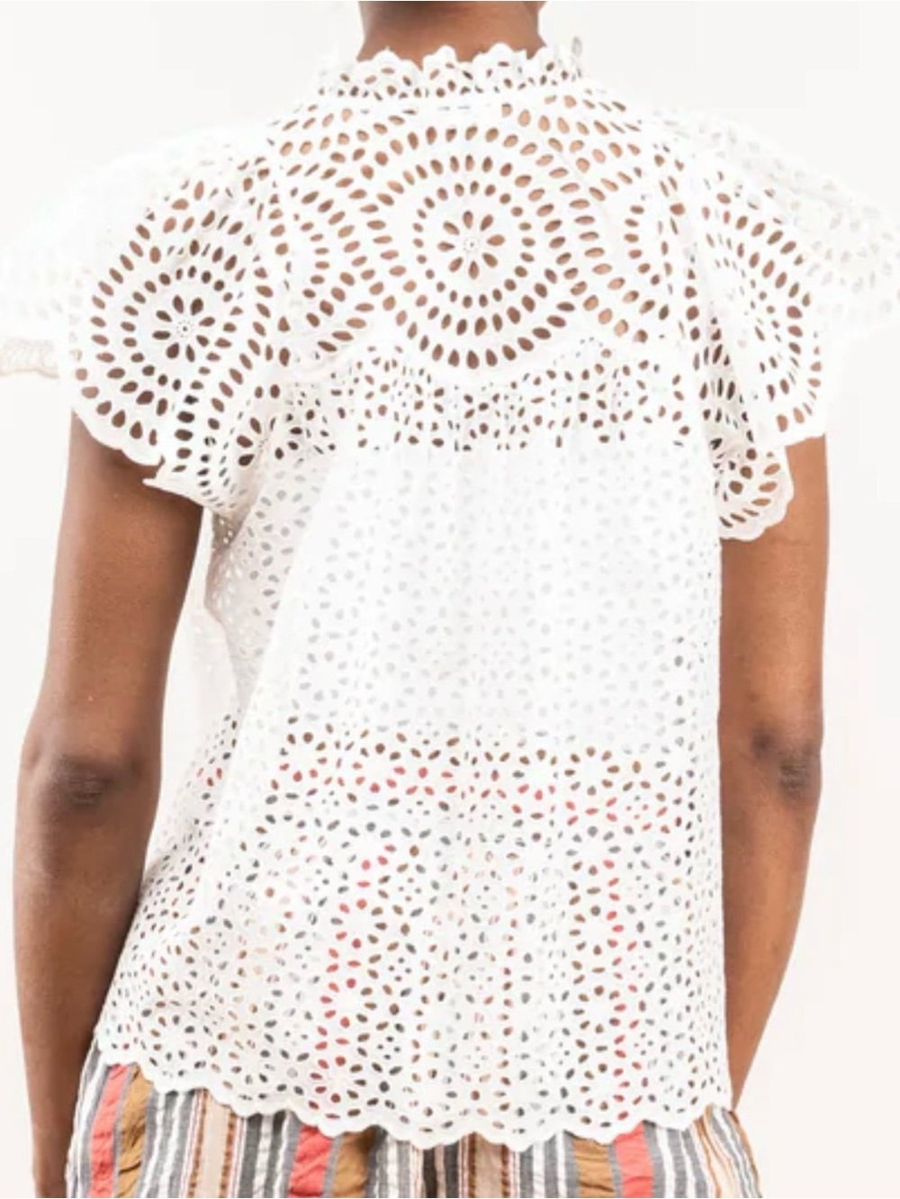 Ulla Johnson Dolly Top Blouse White Cotton Eyelet Tassel Tie Size 6 - Picture 8 of 16
